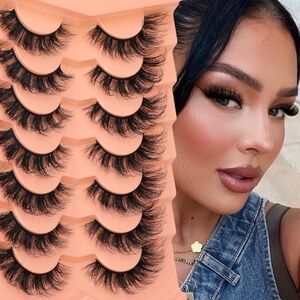 Mink Lashes Wispy False Eyelashes Fluffy D Curl Faux Mink Lashes 14mm